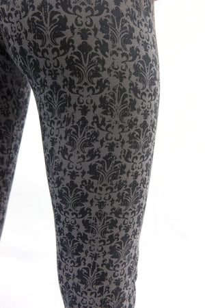 SWEET VIRTUES-Women's -Continuum- Leggings -Tummy Control-Gray-Black-Floral Print Pattern