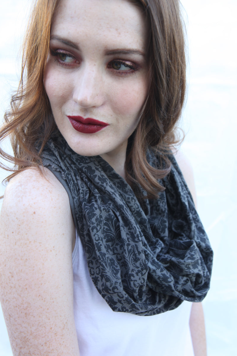 SWEET VIRTUES-Continuum Infinity Jersey Knit Scarf With Vintage Floral Art