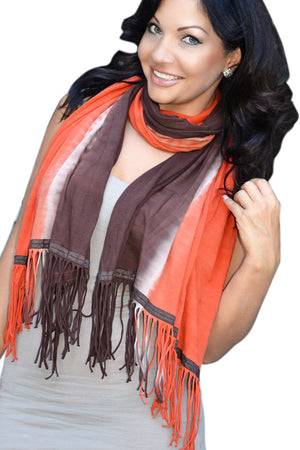 SWEET VIRTUES Women’s -Desire- Wrap Scarf in Orange & Brown Ombre