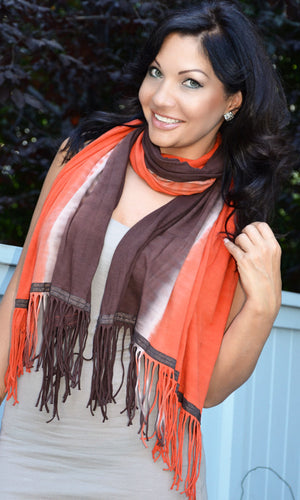 SWEET VIRTUES Women’s -Desire- Wrap Scarf in Orange & Brown Ombre