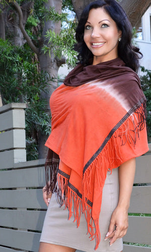 SWEET VIRTUES Women’s -Desire- Wrap Scarf in Orange & Brown Ombre