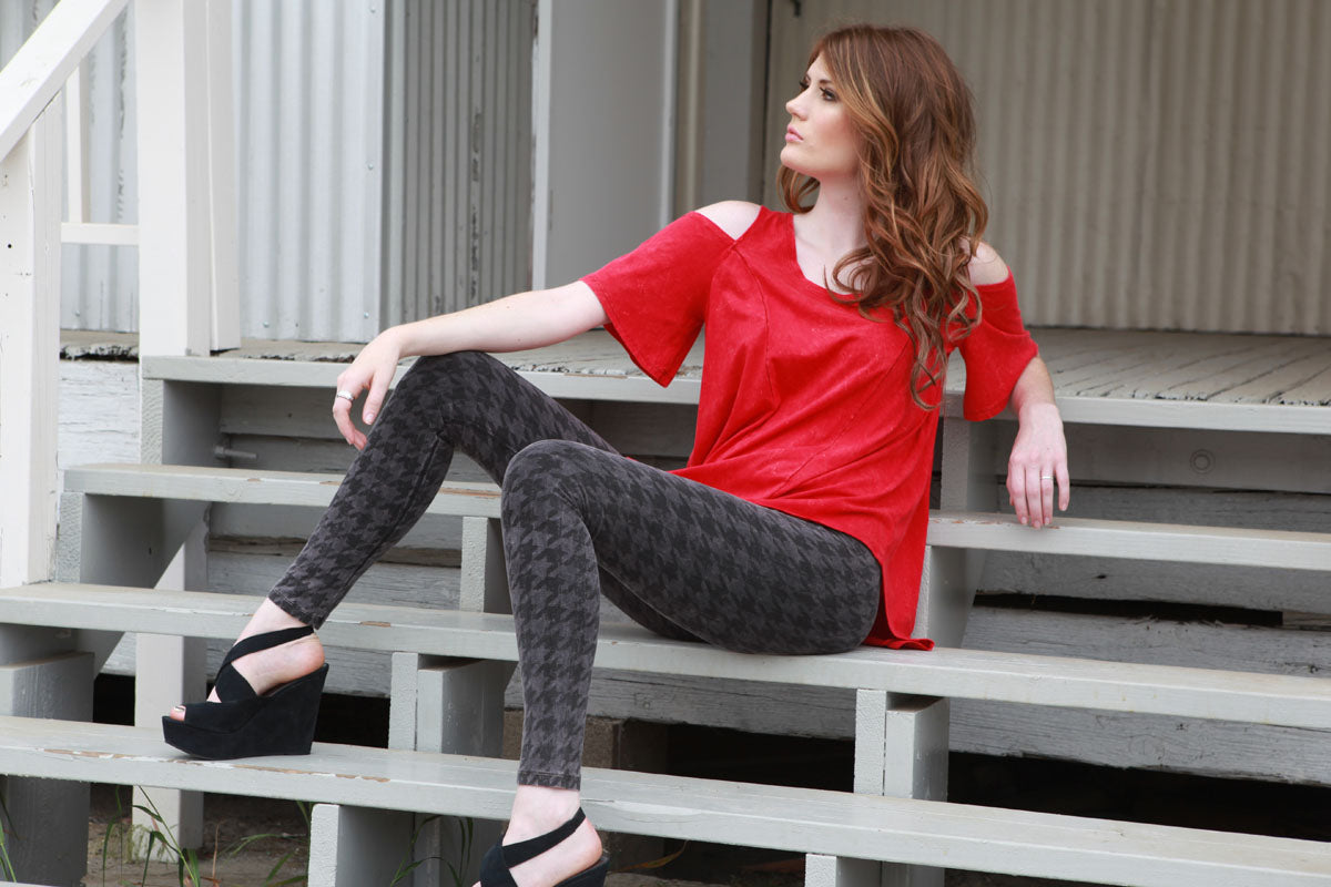 SWEET VIRTUES-Loyalty Hand Printed Houndstooth Cotton Spandex Legging