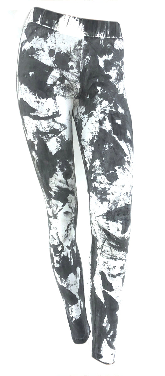 SWEET VIRTUES Women's -Clarity- Leggings Tummy Control in Gray & White Tye Dye Pattern