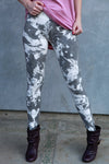 SWEET VIRTUES Women's -Clarity- Leggings Tummy Control in Gray & White Tye Dye Pattern