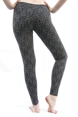 SWEET VIRTUES-Women's -Continuum- Leggings -Tummy Control-Gray-Black-Floral Print Pattern