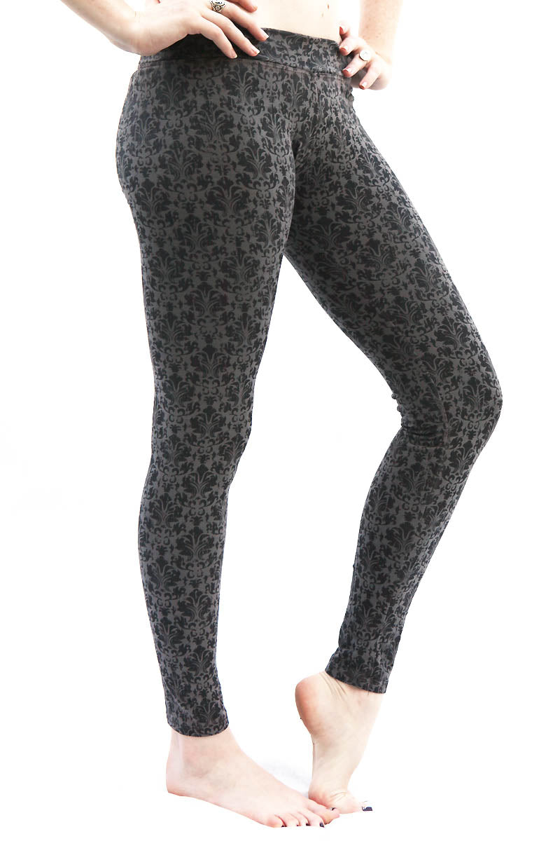 SWEET VIRTUES-Women's -Continuum- Leggings -Tummy Control-Gray-Black-Floral Print Pattern